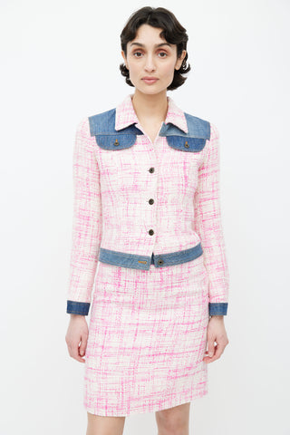Dolce & Gabbana Pink Tweed & Denim Skirt Suit