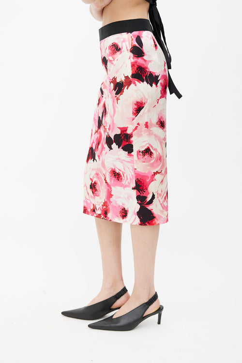 Dolce & Gabbana Pink & Cream Floral Pencil Skirt