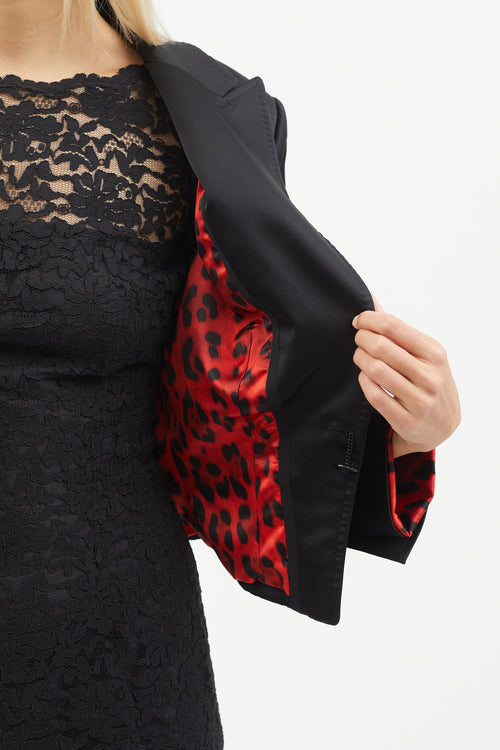 Dolce & Gabbana Black Peak Lapel & Red Print Lined Blazer