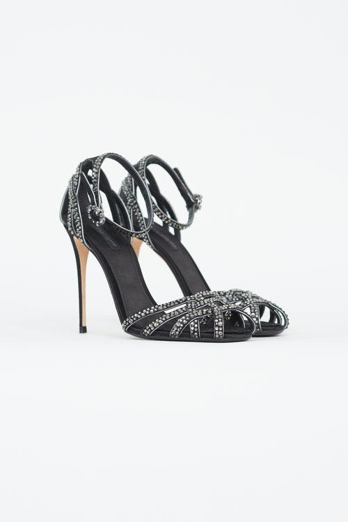 Dolce & Gabbana Black Satin & Rhinestone Strappy Heel