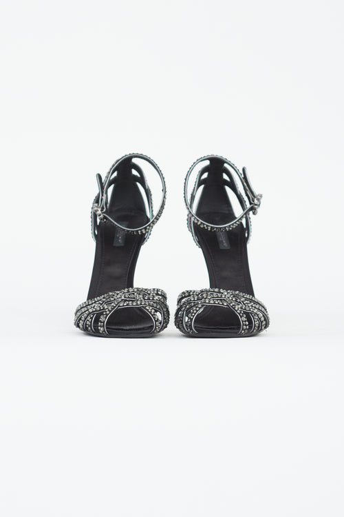 Dolce & Gabbana Black Satin & Rhinestone Strappy Heel