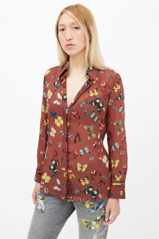 Dolce & Gabbana Brown & Multi Print Sheer Shirt
