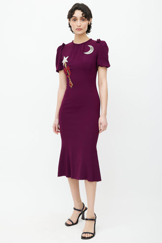 Dolce & Gabbana Burgundy Sequin Embellished Midi Dress