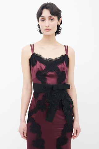Dolce & Gabbana Burgundy & Black Lace Sleeveless Maxi Dress