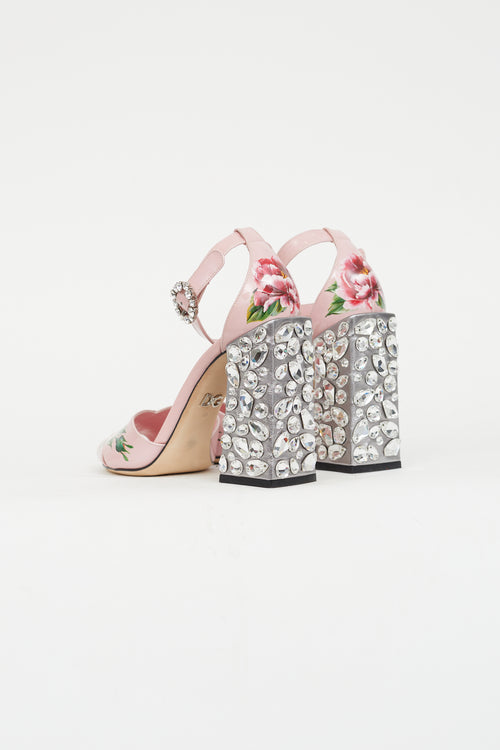 Dolce & Gabbana Pink Patent Floral & Crystal Heel