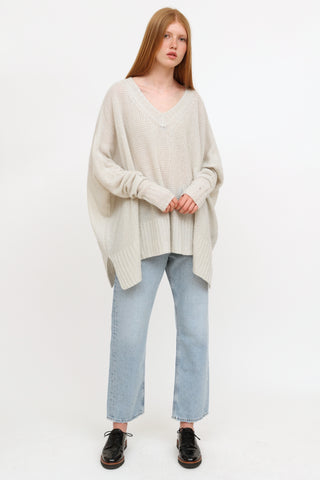 Donna Karan Grey Oversized V Neck Sweater