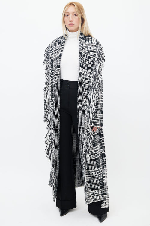 Dorothee Schumacher Black & White Tweed Fringe Belted Coat