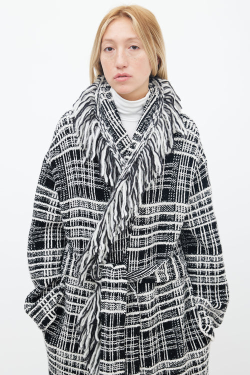 Dorothee Schumacher Black & White Tweed Fringe Belted Coat