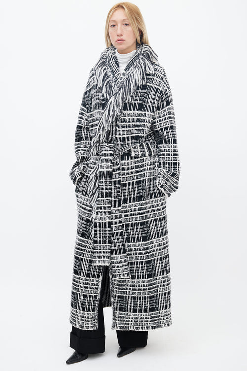 Dorothee Schumacher Black & White Tweed Fringe Belted Coat