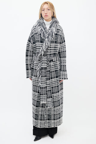 Dorothee Schumacher Black & White Tweed Fringe Belted Coat