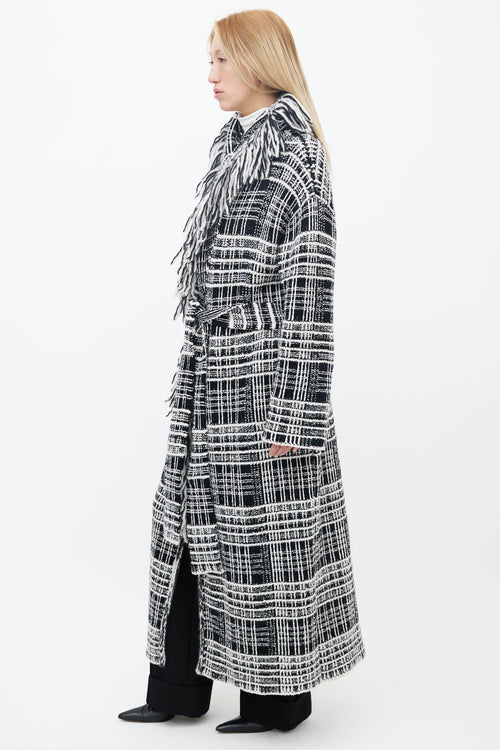 Dorothee Schumacher Black & White Tweed Fringe Belted Coat