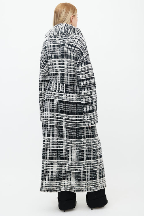 Dorothee Schumacher Black & White Tweed Fringe Belted Coat