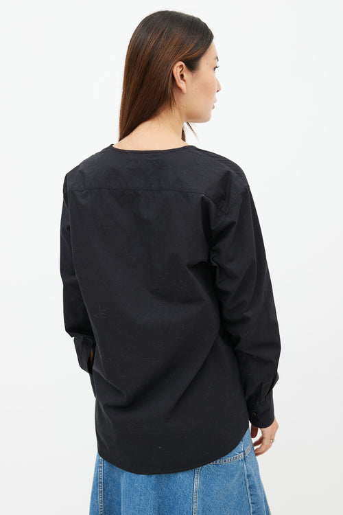 Dries Van Noten Black V-Neck Long Sleeve Shirt