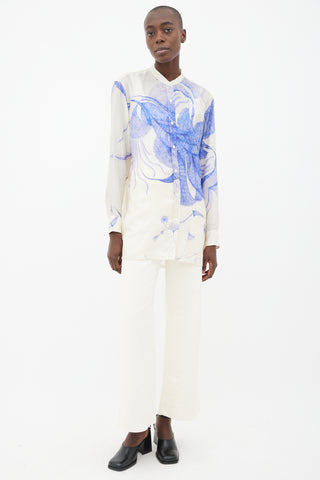 Dries Van Noten Blue & White Silk Printed Shirt
