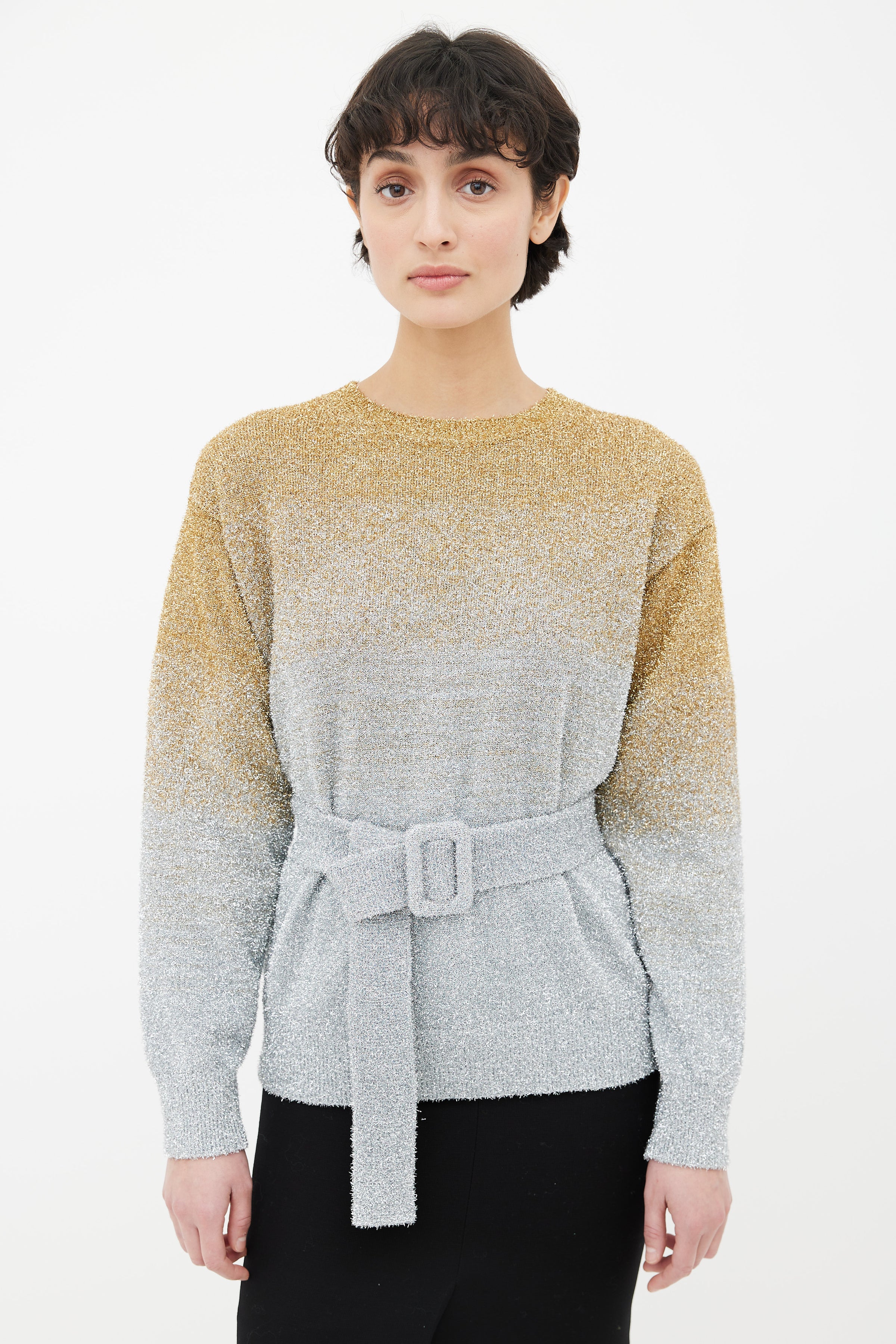 Dries Van Noten // Gold & Silver Metallic Ombré Belted Sweater 