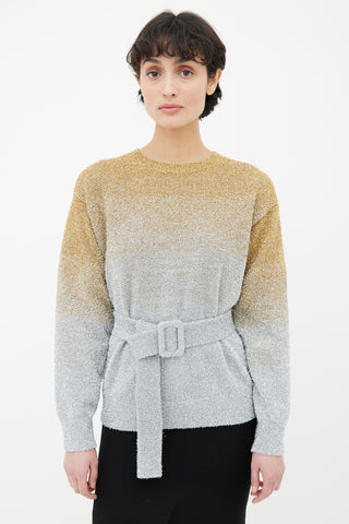 Dries Van Noten Gold & Silver Metallic Ombré Belted Sweater