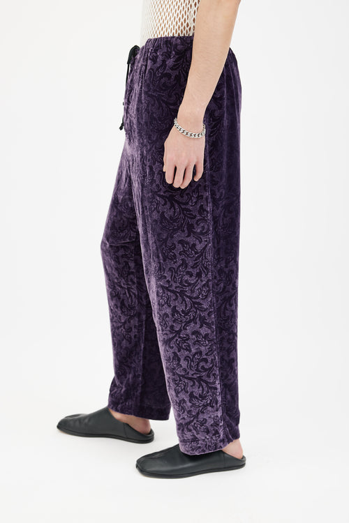 Dries Van Noten Purple Velvet Paisley Pattern Pant