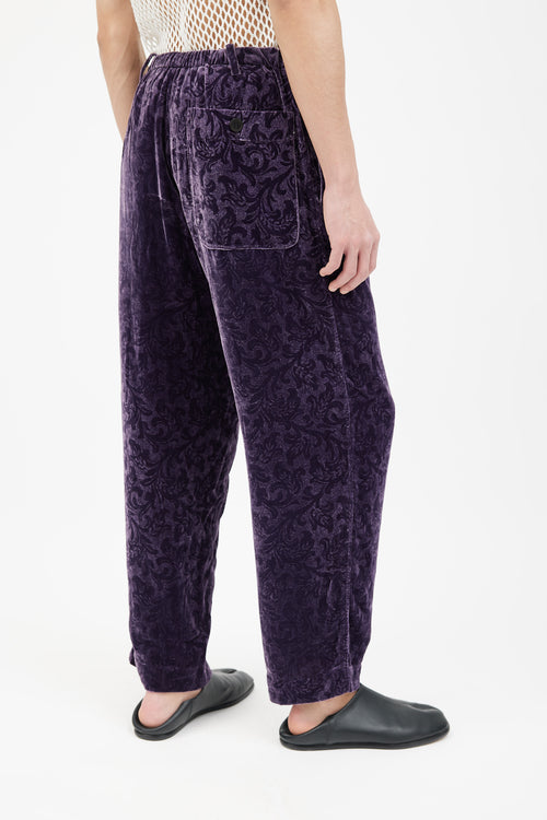 Dries Van Noten Purple Velvet Paisley Pattern Pant
