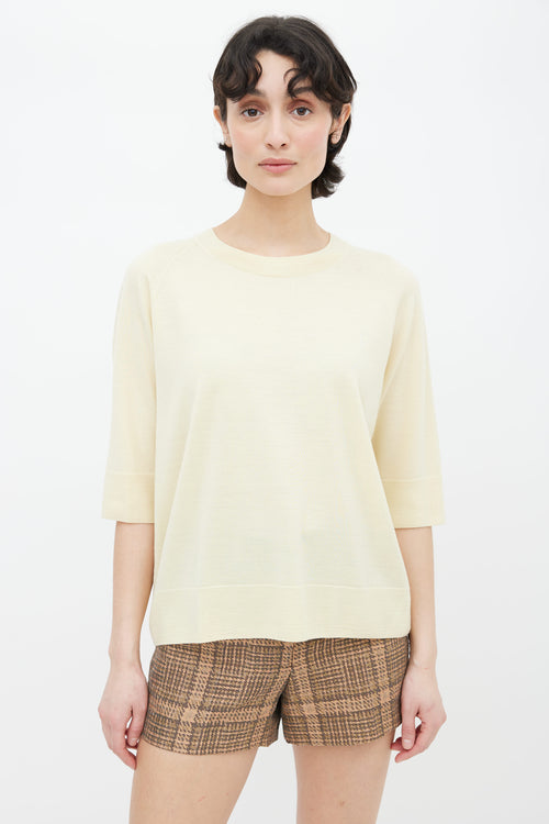 Dries Van Noten Yellow Wool Knit Short Sleeve Top