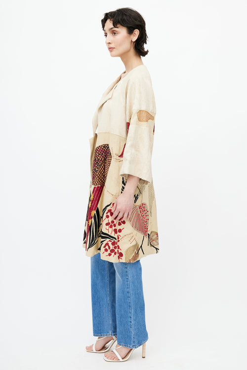 Dries Van Noten Beige & Multicolour Embroidery Coat