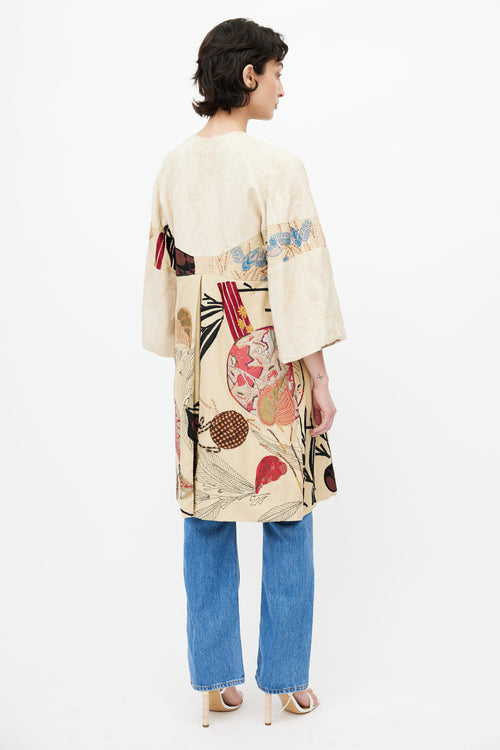 Dries Van Noten Beige & Multicolour Embroidery Coat
