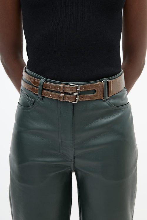 Dries Van Noten Brown Patent Leather Double Buckles Belt