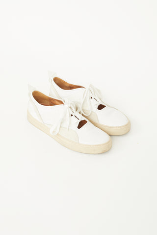Dries Van Noten White Leather & Suede Strap Lace Slip-On Sneaker
