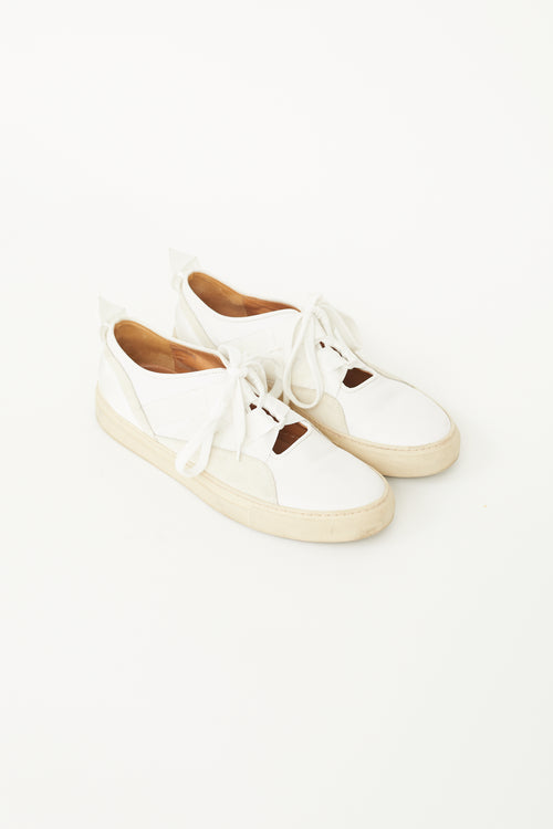 Dries Van Noten White Leather & Suede Strap Lace Slip-On Sneaker