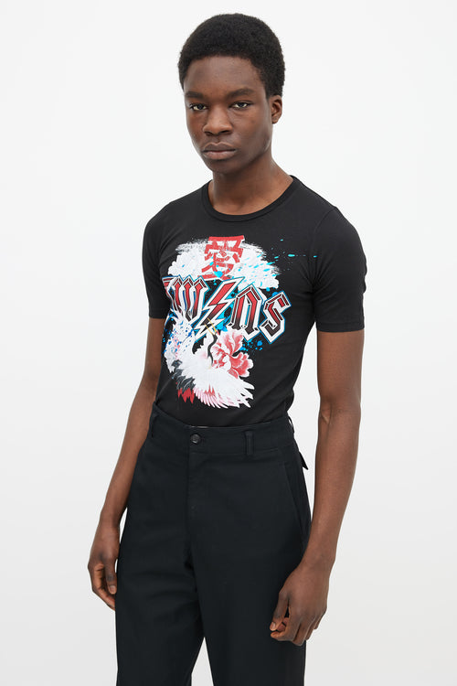 Dsquared4 Black Cotton & Multicolor Band Graphic Print T-Shirt