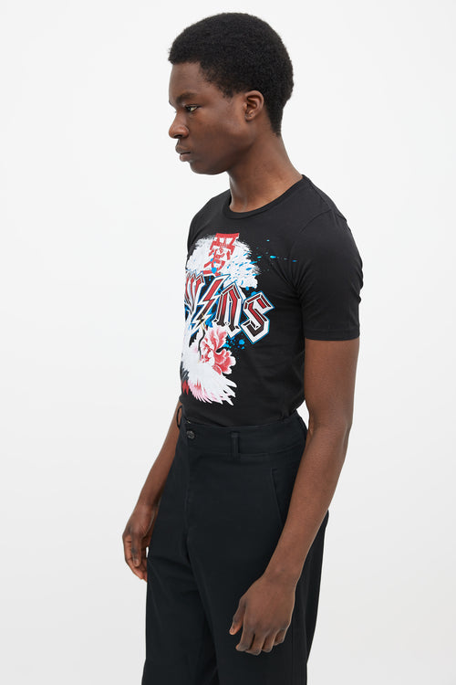 Dsquared5 Black Cotton & Multicolor Band Graphic Print T-Shirt