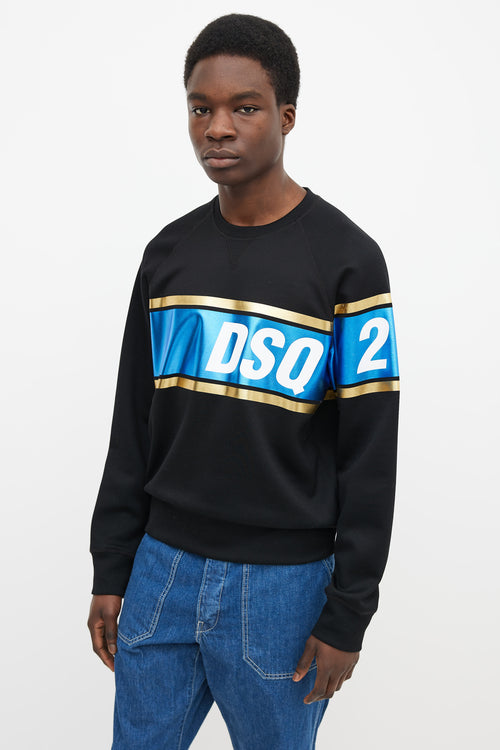 Dsquared4 Black, Blue & Gold-Tone Stripe Sweater