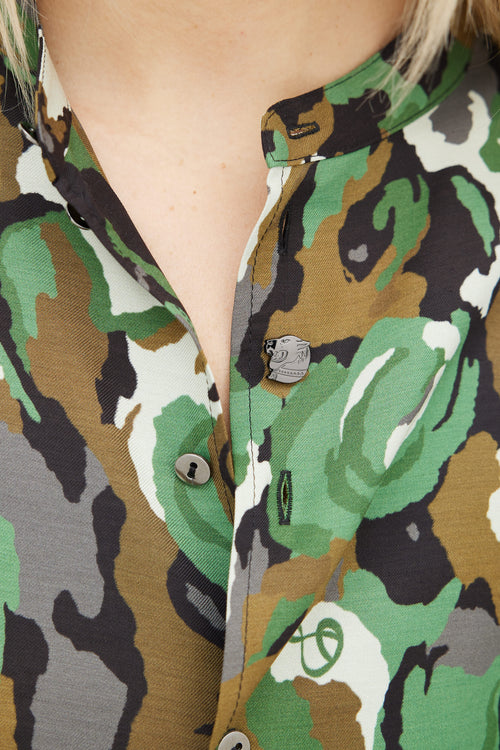 Dundas Green Camo Print Button Up Shirt