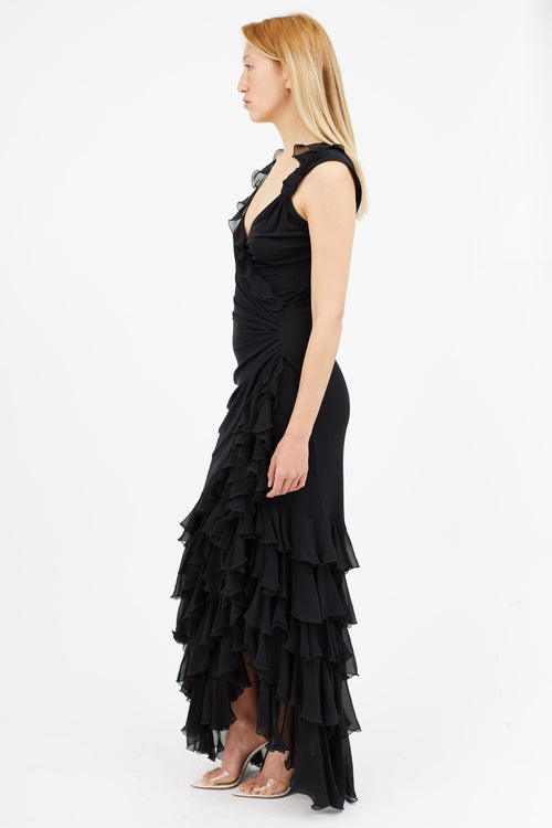 Emanuel Ungaro Black Ruffle Maxi Dress