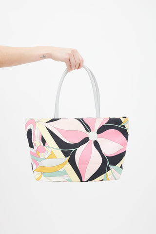 Emilio Pucci Pink & Multicolour Abstract Floral Print Tote Bag