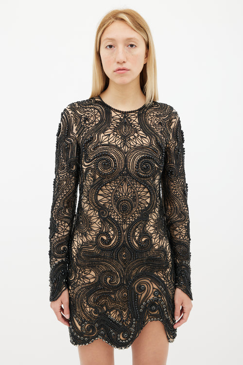 Emilio Pucci Black Bead Embellished Mesh Dress