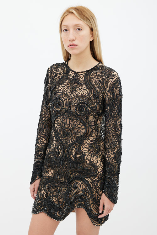 Emilio Pucci Black Bead Embellished Mesh Dress