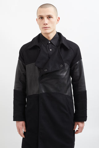 En Noir Black Cotton & Leather Panel Coat