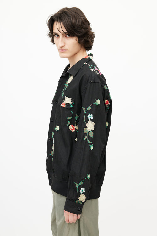 Engineered Garments Black & Multicolour Floral Embroidered Shirt