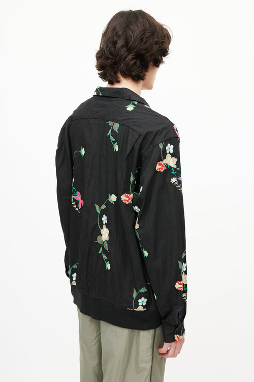 Engineered Garments Black & Multicolour Floral Embroidered Shirt