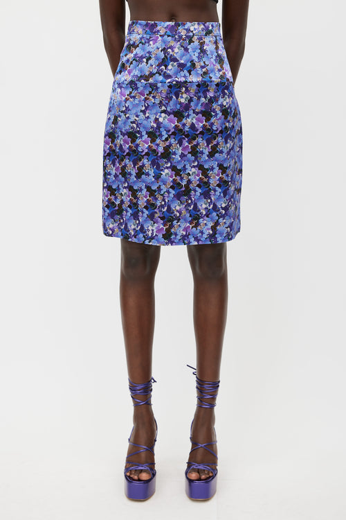 Erdem Blue & Multicolour Floral Silk Skirt