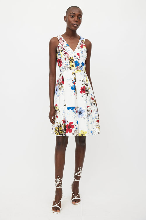 Erdem White & Multicolour Floral Pleated Dress