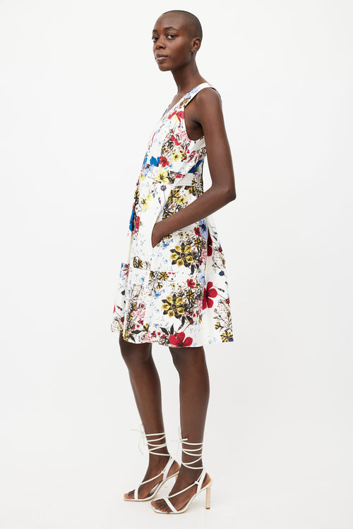 Erdem White & Multicolour Floral Pleated Dress