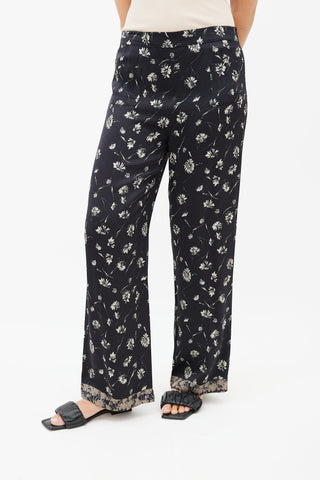 Etro Black & Cream Floral Print Trouser