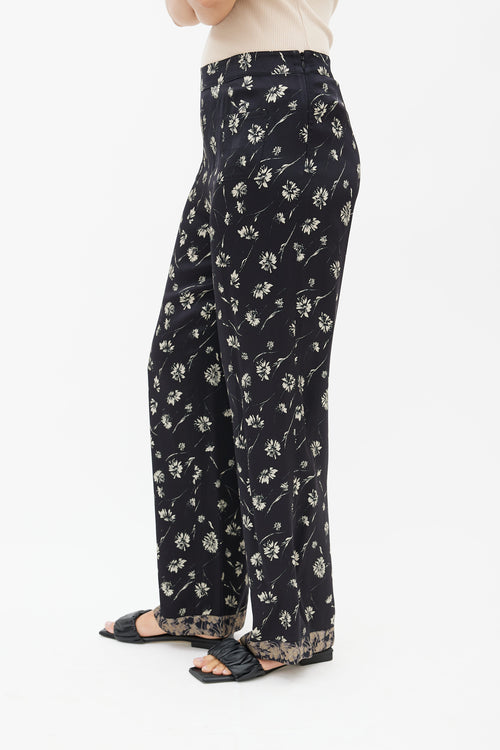 Etro Black & Cream Floral Print Trouser