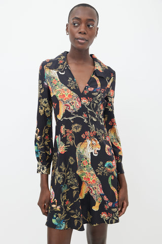 Etro Black & Multicolor Graphic Print Long Sleeve Dress