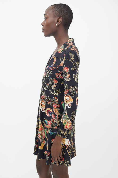 Etro Black & Multicolor Graphic Print Long Sleeve Dress