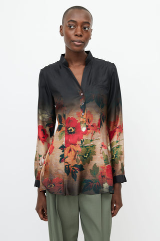 Etro Black & Multi Gradient Floral Shirt