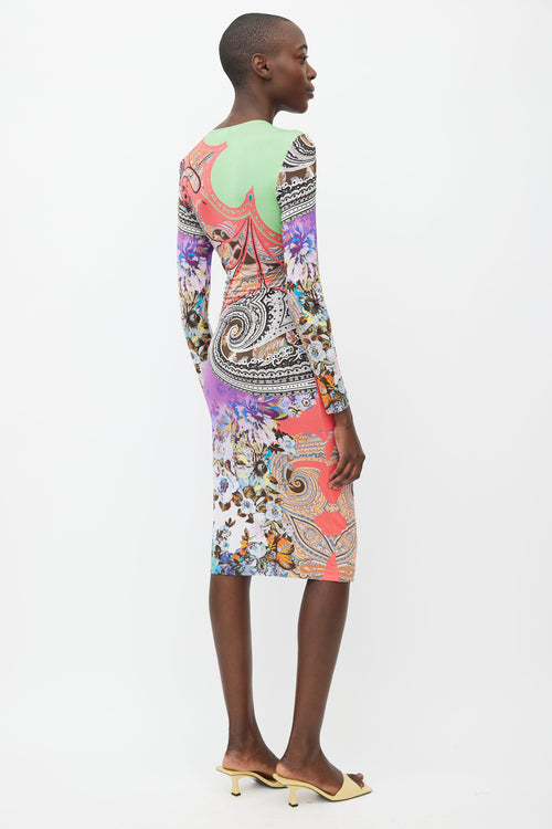 Etro Multicolor Print Surplice Midi Dress