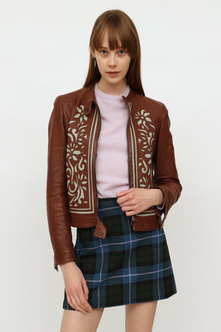 Etro Brown & Grey Leather Zip Up Jacket