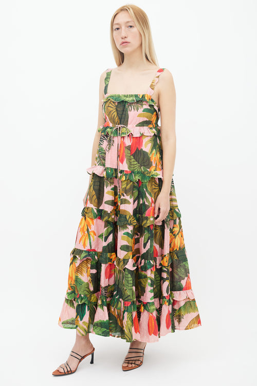 FARM Pink & Multi Cocoa Forest Print Maxi Dress